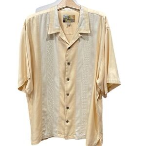 Club Tiki 100% Silk Pineapple Diamond Embroidered Hawaiian Shirt SZ XL Yellow